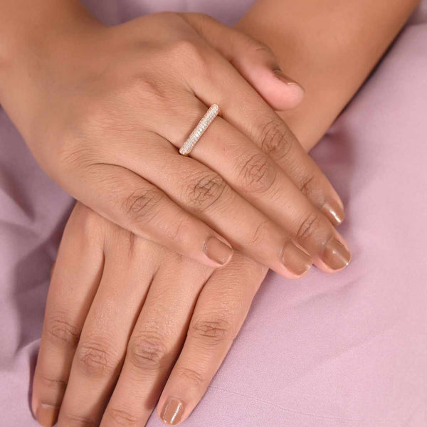 Double Row Cubic Zirconia Band Ring in Rose Gold Finish on 925