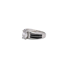 Bold Brilliance: Men's 925 Sterling Silver Ring with Cubic Zirconia & Black Detailing