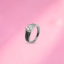 Bold Brilliance: Men's 925 Sterling Silver Ring with Cubic Zirconia & Black Detailing