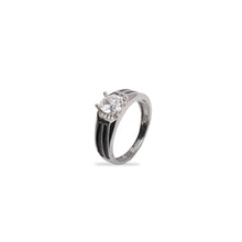 Bold Brilliance: Men's 925 Sterling Silver Ring with Cubic Zirconia & Black Detailing