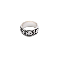 Bold Links: 925 Sterling Silver Oxidized Statement Ring with Cubic Zirconia Detailing