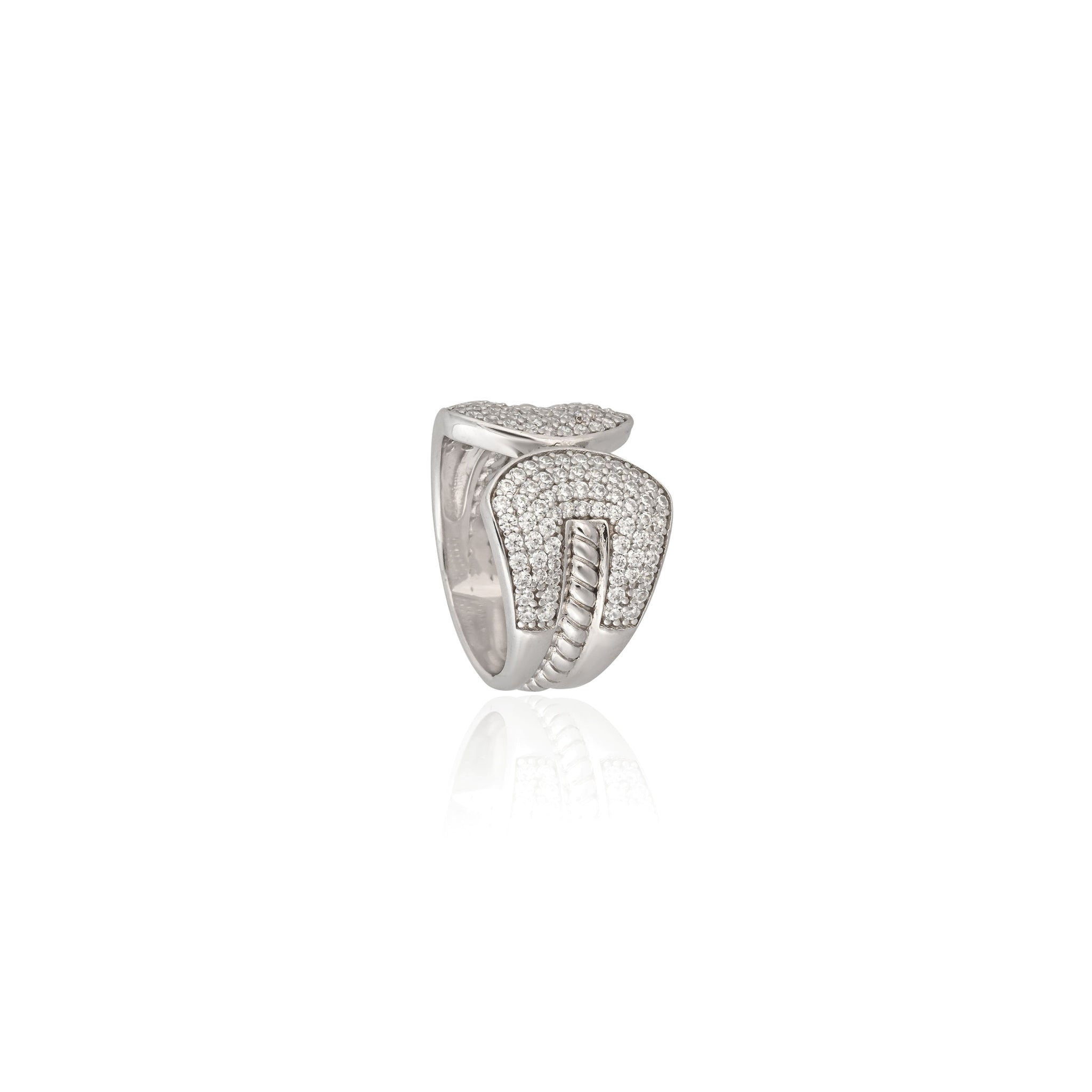Bold Pave Statement 925 Sterling Silver Ring with Cubic Zirconia