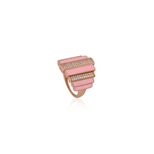 Bold Pink Enamel Statement Ring with Cubic Zirconia Accents in Rose Gold Plated Silver