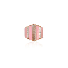 Bold Pink Enamel Statement Ring with Cubic Zirconia Accents in Rose Gold Plated Silver