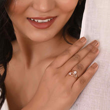 Bypass Promise Ring with Twin Cubic Zirconia Flowers in Yellow Gold Plated Sterling Silver-Model