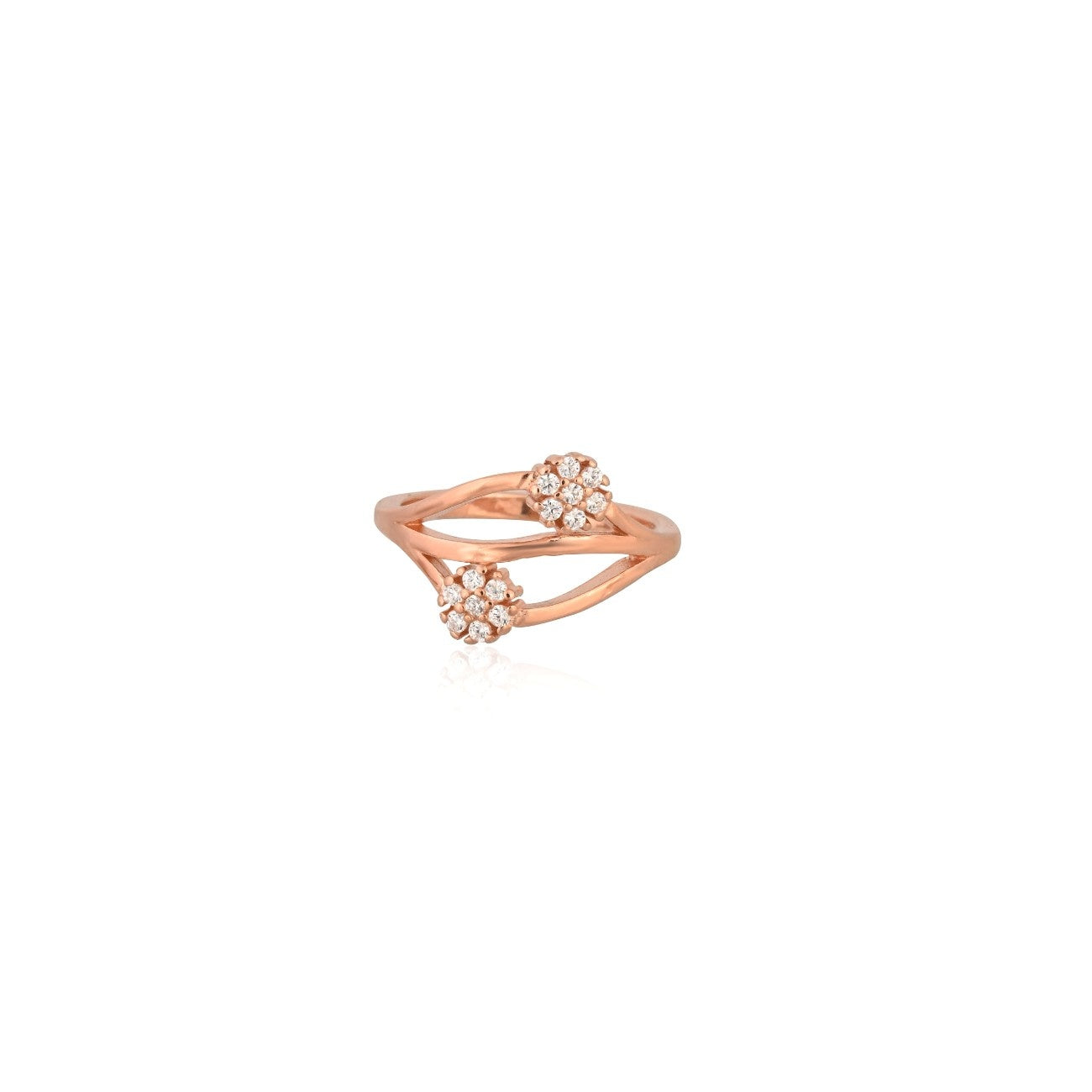 Bypass Promise Ring with Twin Cubic Zirconia Flowers in Yellow Gold Plated Sterling Silver