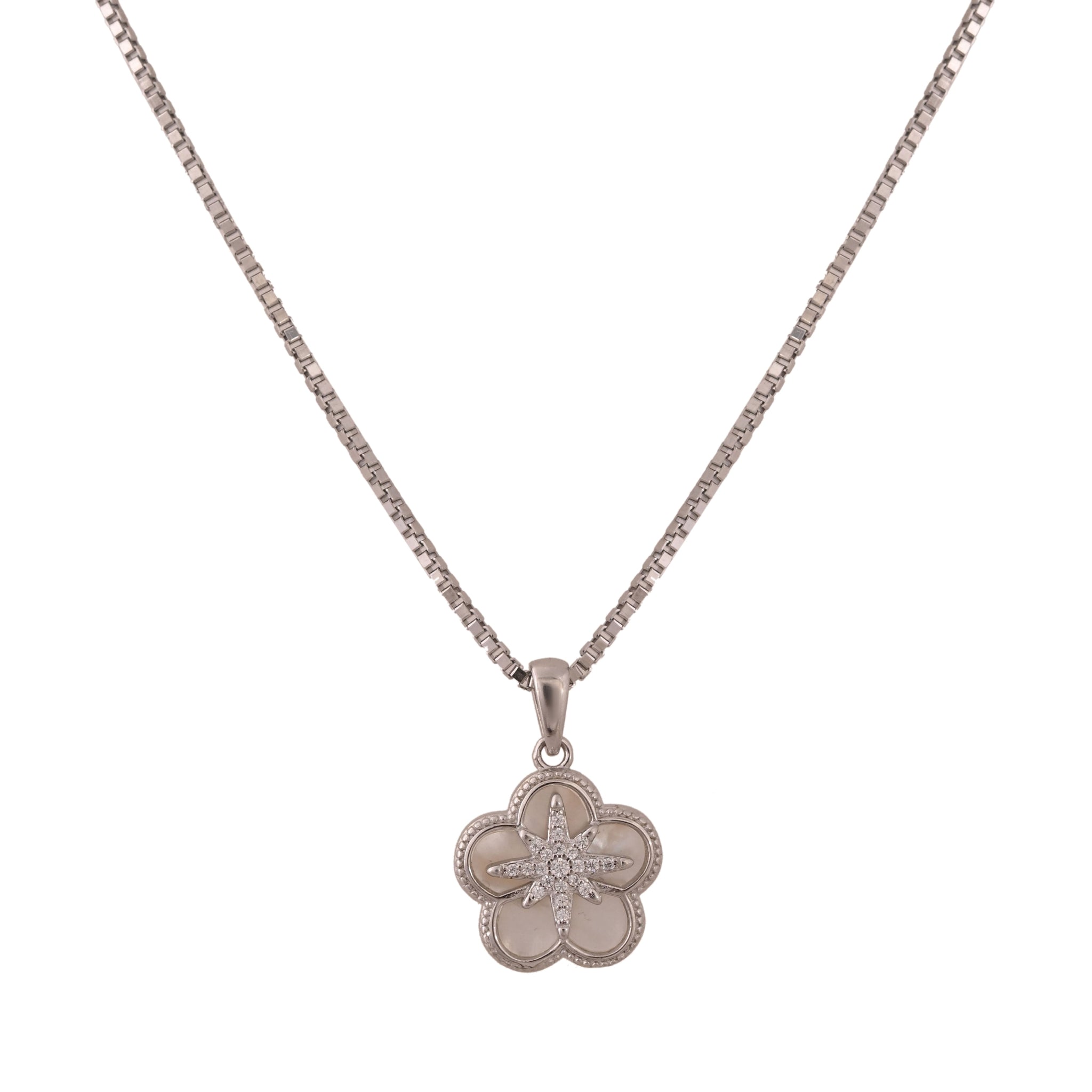 Charming Floral Silver Necklace Set with Sparkling Cubic Zirconia Accents for Women
