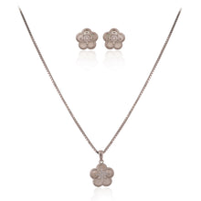 Charming Floral Silver Necklace Set with Sparkling Cubic Zirconia Accents for Women