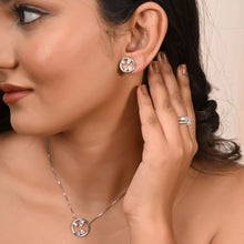 Contemporary Circle Silver Necklace And Earrings Set with Sparkling Cubic Zirconia Stones-Model