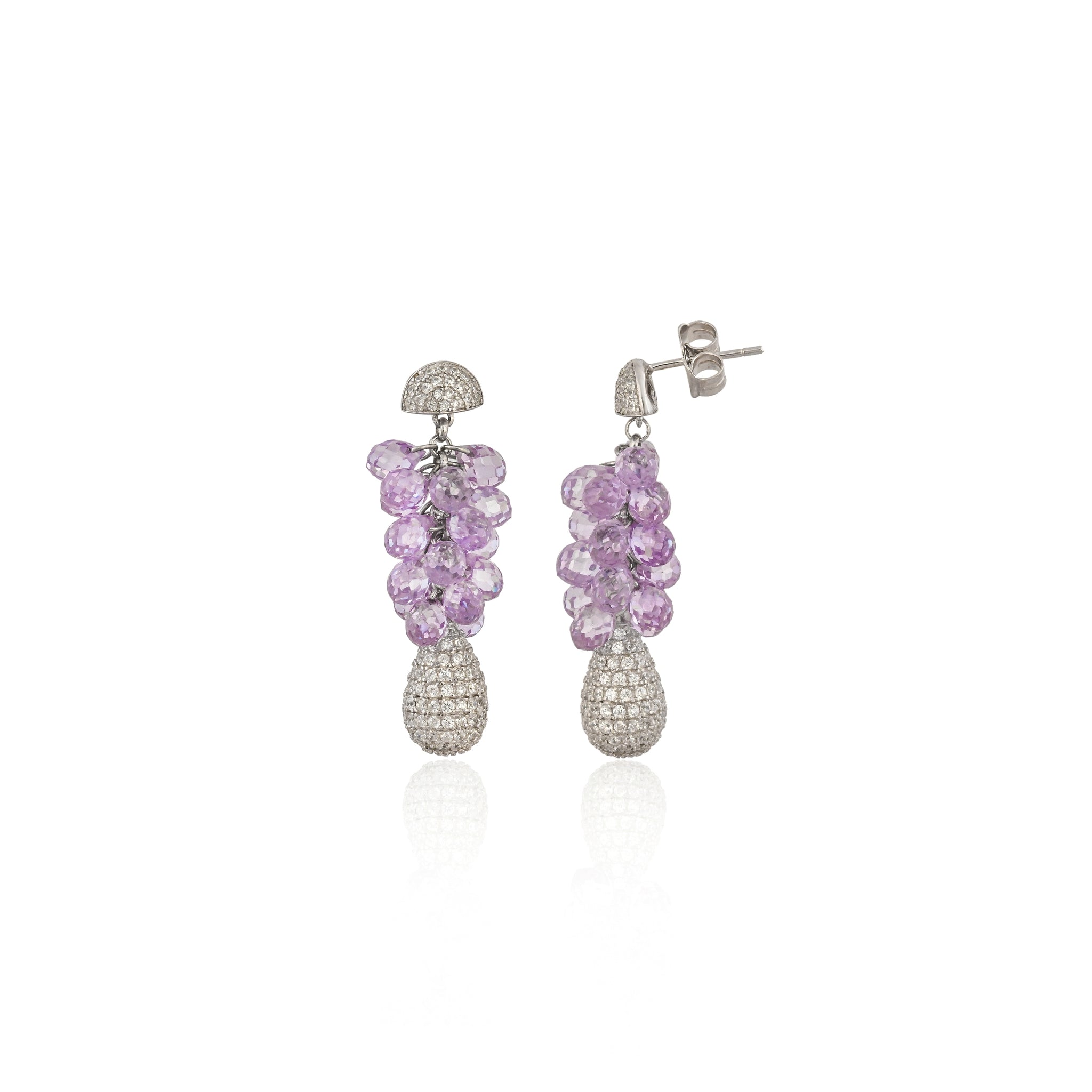 silver danglers with cz stones earrings for women one side angle other front facing white background