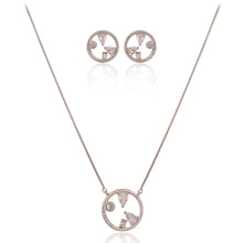 Contemporary Circle Silver Necklace And Earrings Set with Sparkling Cubic Zirconia Stones