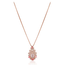 wide angled pink floral pendant necklace sterling silver white background