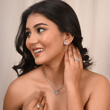 Contemporary Circle Silver Necklace And Earrings Set with Sparkling Cubic Zirconia Stones