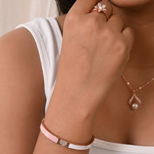 Rose Gold-Plated 925 Sterling Silver Heart Cuff Bracelet with Cubic Zirconia & Enamel Inlay