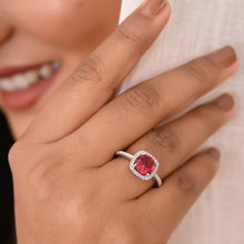 Cushion-Cut Red Cubic Zirconia Ring in 925 Sterling Silver – Effortless Glamour with a Fiery Touch