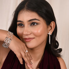 Statement 925 Sterling Silver Bracelet with Cubic Zirconia & Rose Gold Floral Accent – Bold Meets Beautiful