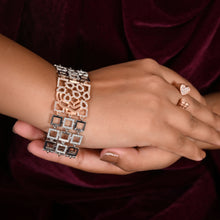 Statement 925 Sterling Silver Bracelet with Cubic Zirconia & Rose Gold Floral Accent – Bold Meets Beautiful