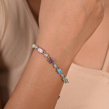 Pastel Rainbow 925 Sterling Silver Bracelet with Sparkling Cubic Zirconia