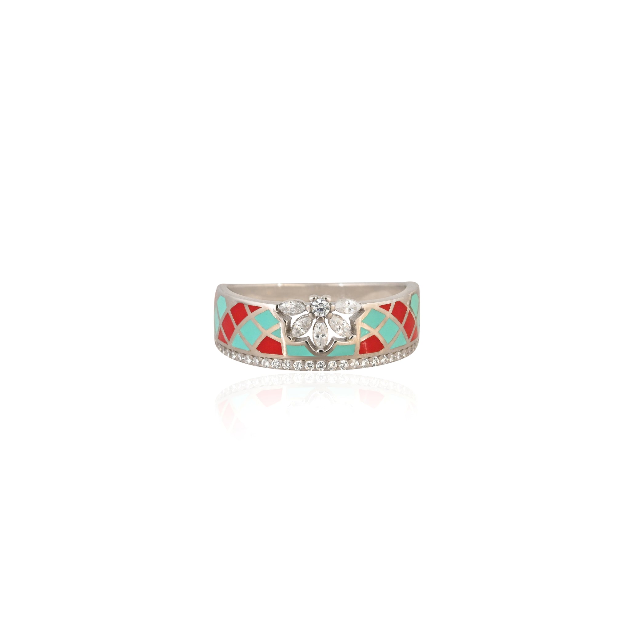 Blossom Mosaic Cubic Zircon 925 Sterling Silver Ring – A Burst of Color and Sparkle for Your Everyday Glow
