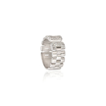 Silver Open Link Band Ring with Cubic Zirconia Accents