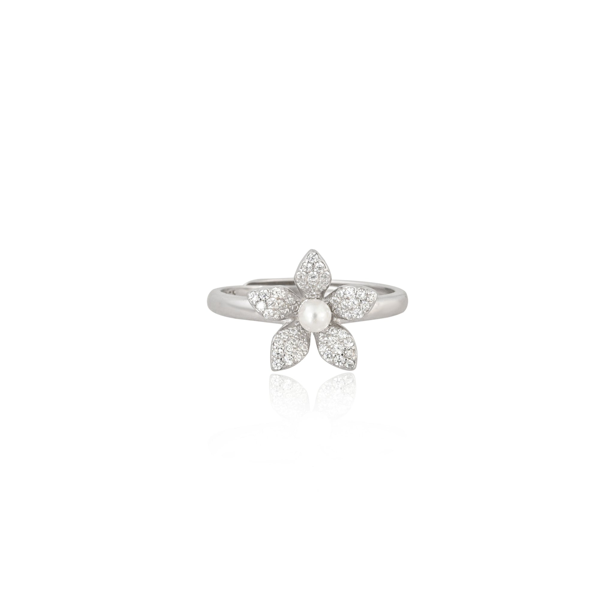 Floral 925 Sterling Silver Ring with Cubic Zirconia & Pearl – A Touch of Nature’s Elegance