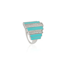 Bold Aqua Blue & Cubic Zirconia 925 Sterling Silver Ring – Art Deco Glam with a Modern Twist