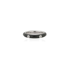 Midnight Gloss Enamel Silver Band – Minimalist Chic with Cubic Zirconia