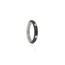 Midnight Gloss Enamel Silver Band – Minimalist Chic with Cubic Zirconia