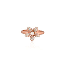 Petal Glow Rose Gold-Plated Silver Ring with Pearl & Cubic Zirconia – A Bloom That Shines Forever
