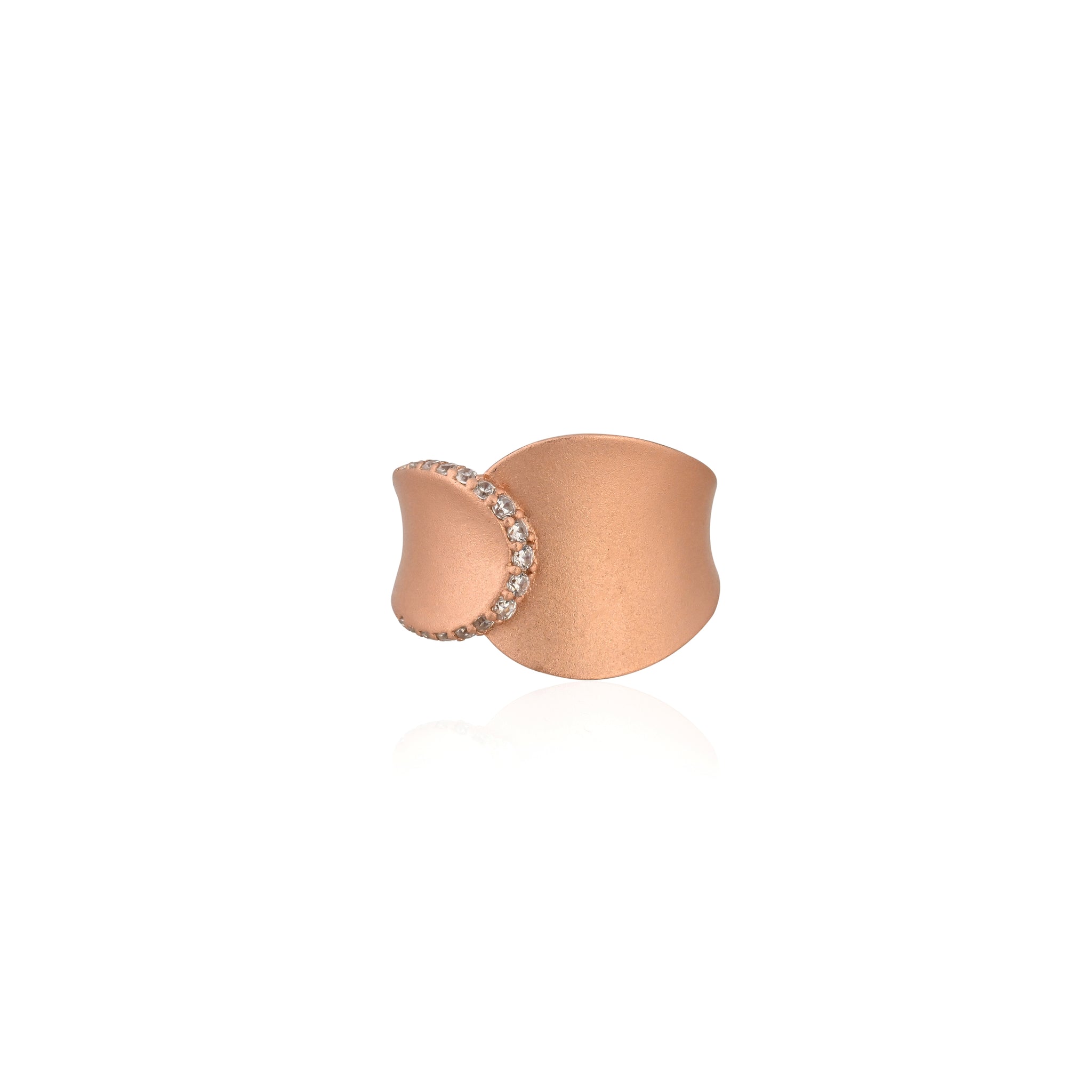 Celestial Glow Rose Gold 925 Sterling Silver Ring – Sculpted Elegance with Cubic Zirconia Sparkle