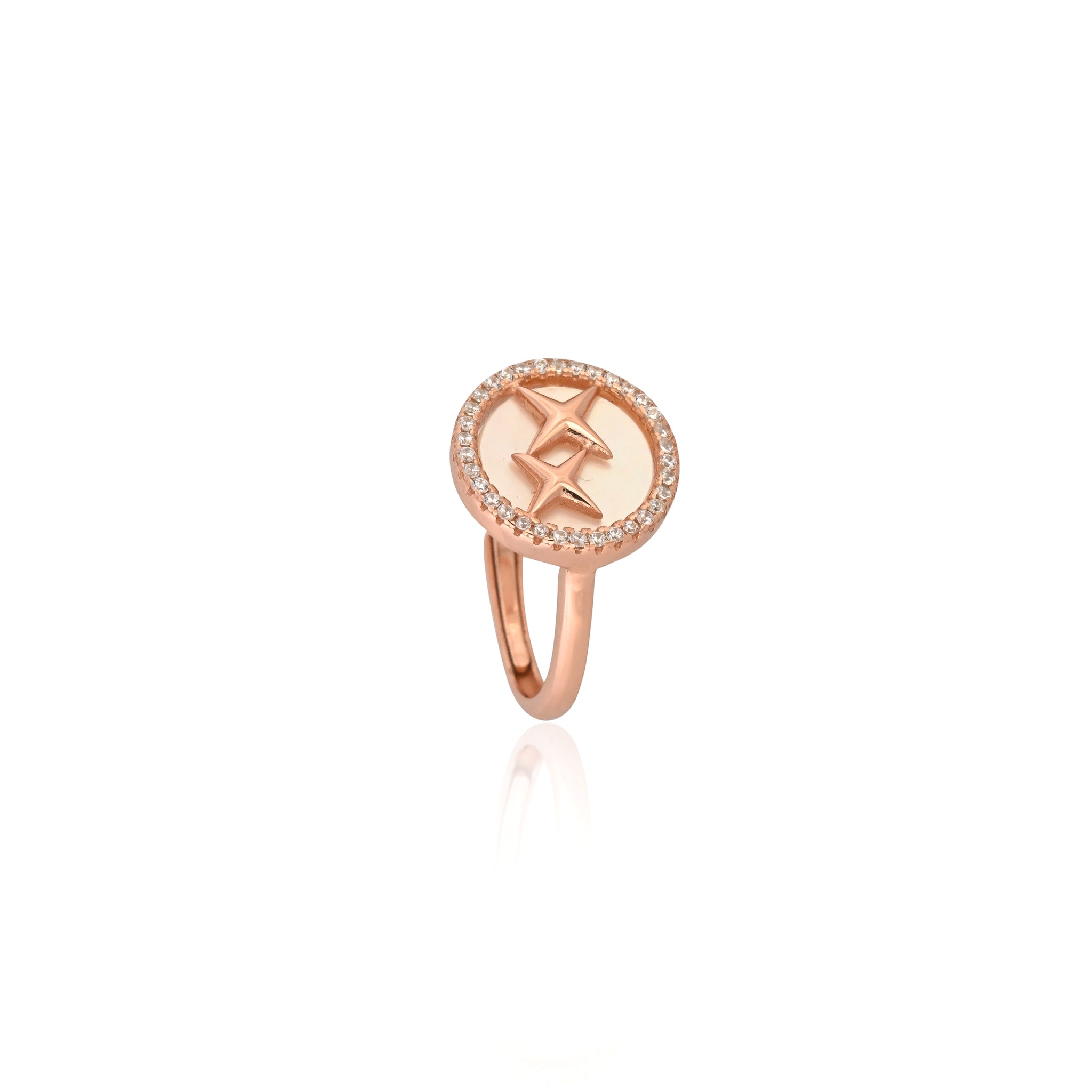 Celestial Starburst Ring in Rose Gold Plated 925 Sterling Silver with Cubic Zirconia