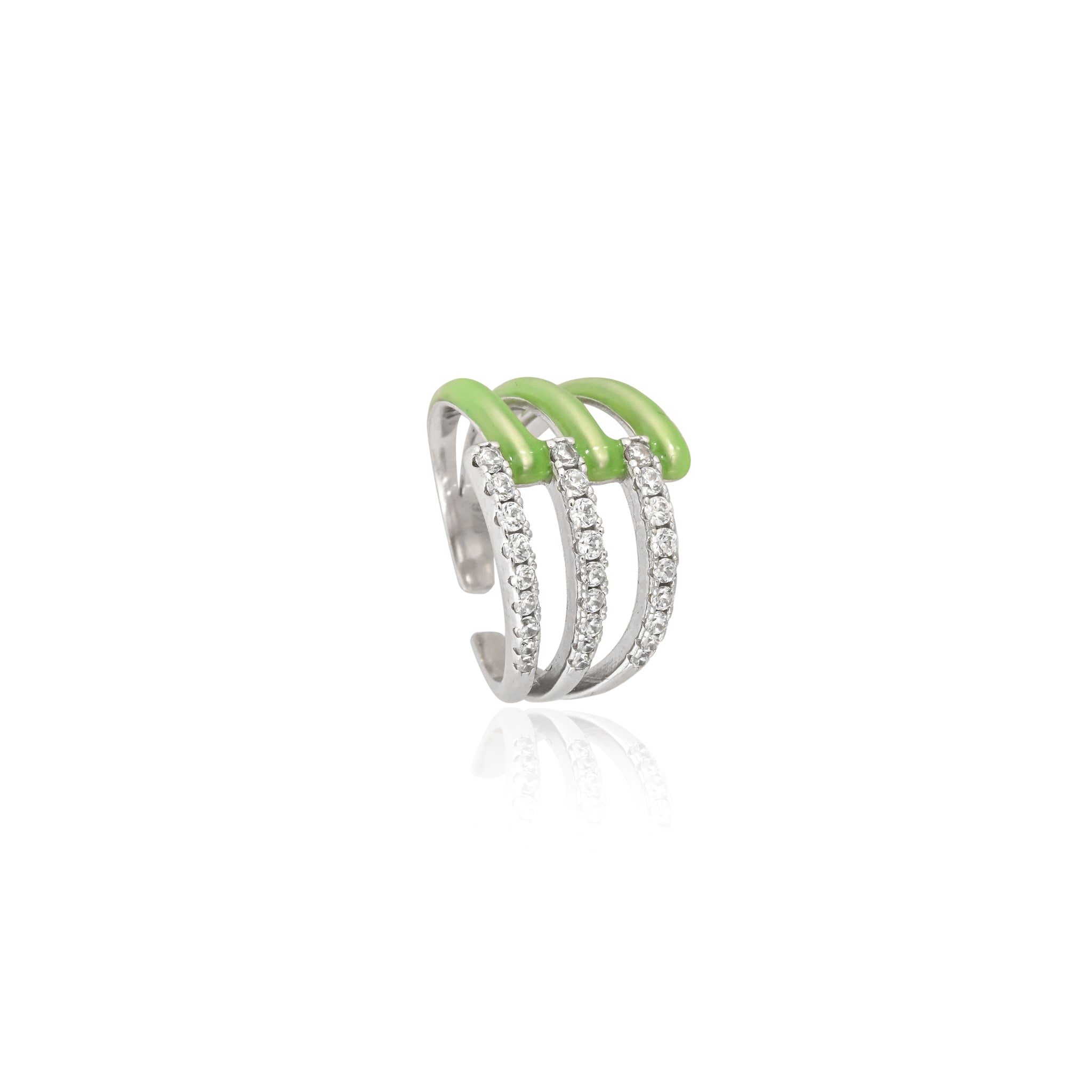 Lime Twist Triple Band Silver Ring with Cubic Zirconia – A Fresh Take on Sparkle