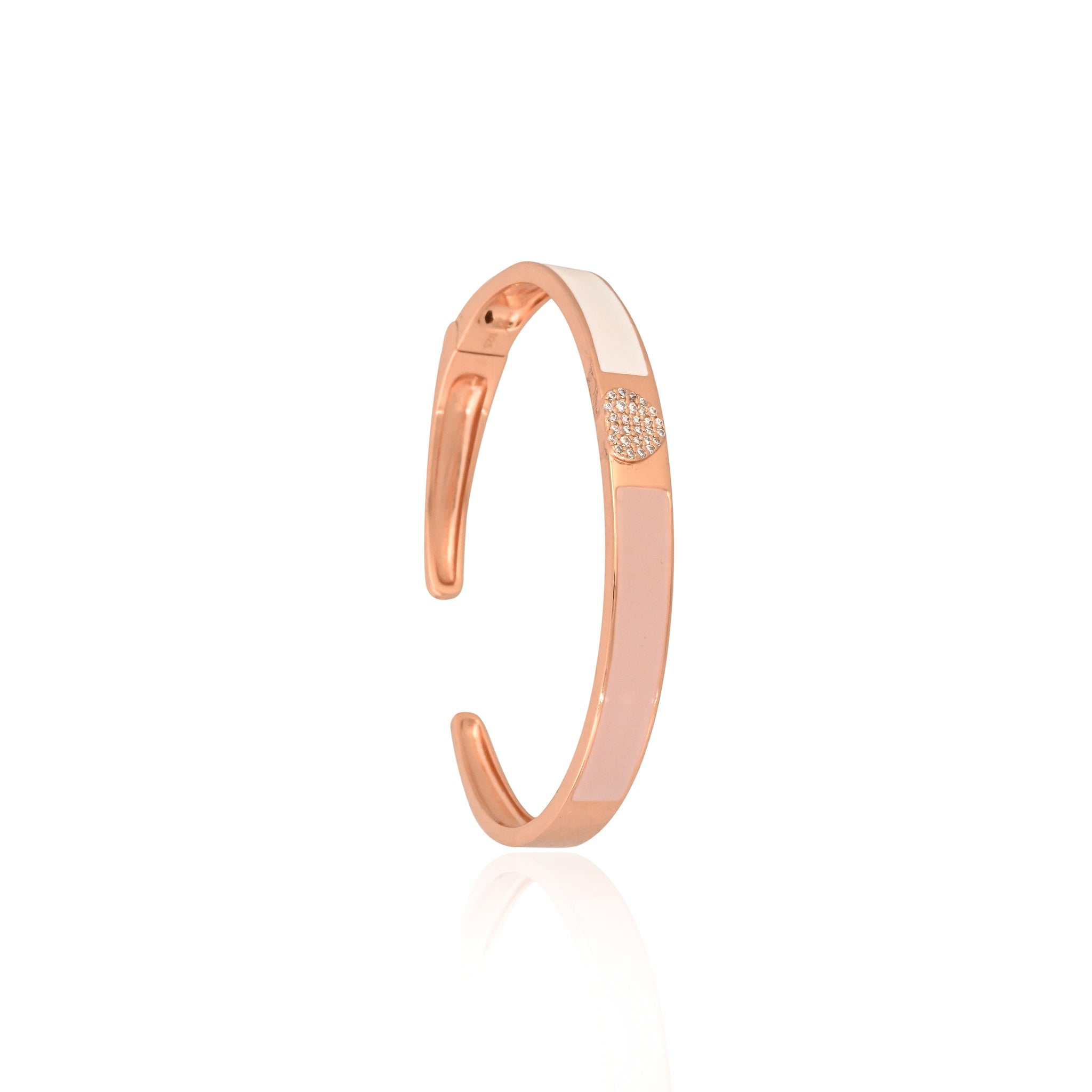 Rose Gold-Plated 925 Sterling Silver Heart Cuff Bracelet with Cubic Zirconia & Enamel Inlay