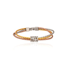 Tri-Tone Braided Silver Bracelet with Cubic Zirconia – A Pop of Color Meets Everyday Glam