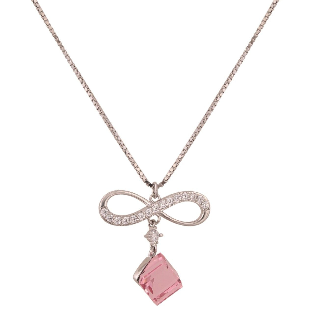 Dainty Infinity Pendant Necklace in Silver with Cubic Zirconia – 16 to 17.5 Inches Adjustable