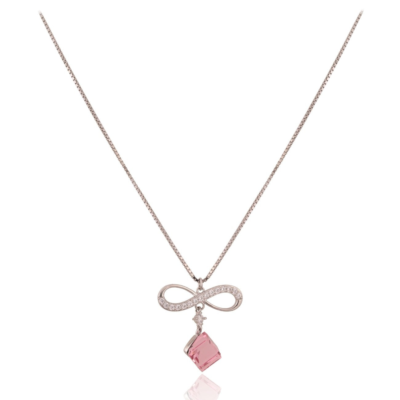 Dainty Infinity Pendant Necklace in Silver with Cubic Zirconia – 16 to 17.5 Inches Adjustable