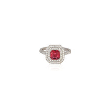 Double Halo Silver Ring with Red Cubic Zirconia
