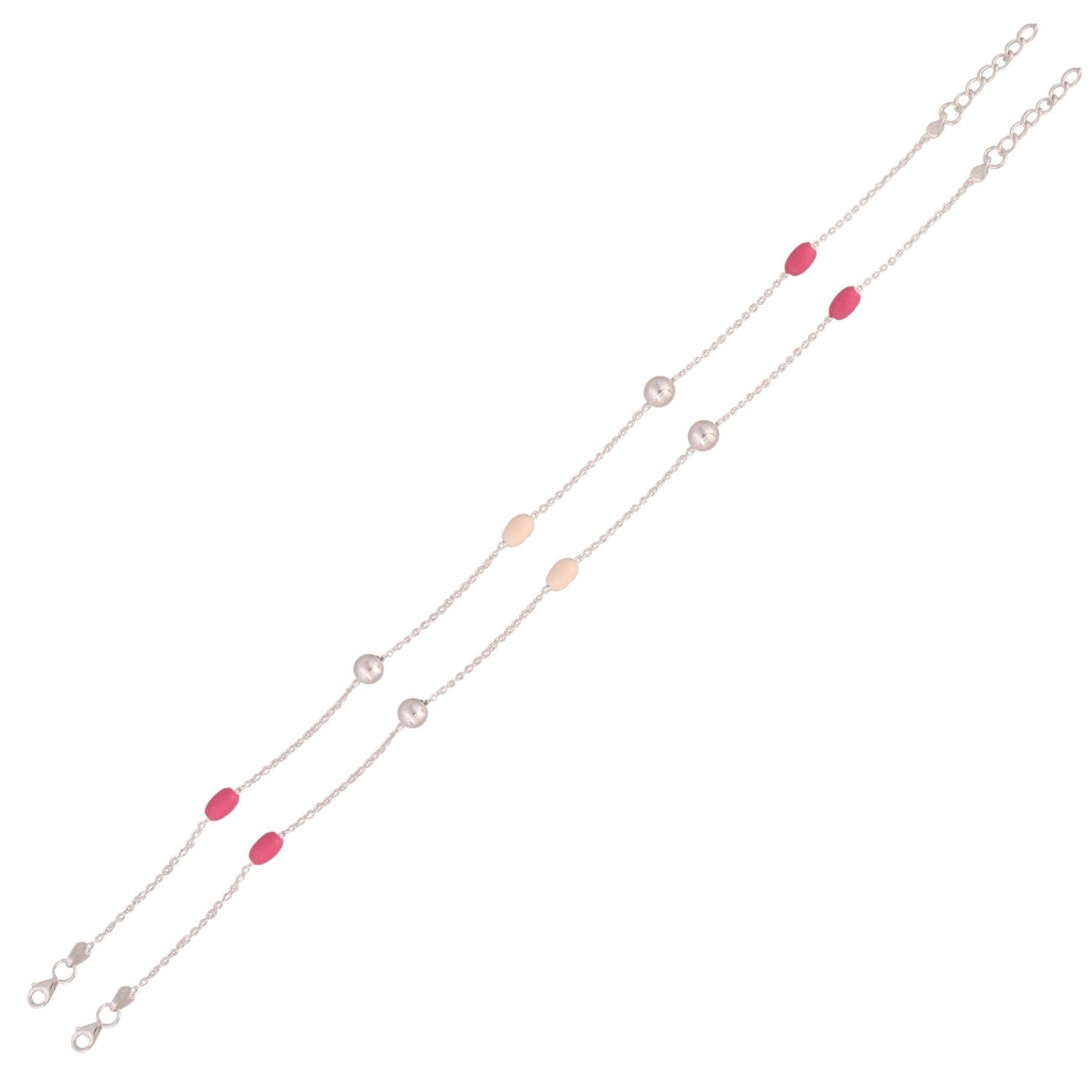Elegant 925 Sterling Silver Anklets with Peach & Pink Cubic Zirconia – A Delicate Touch of Sparkle for Your Every Step