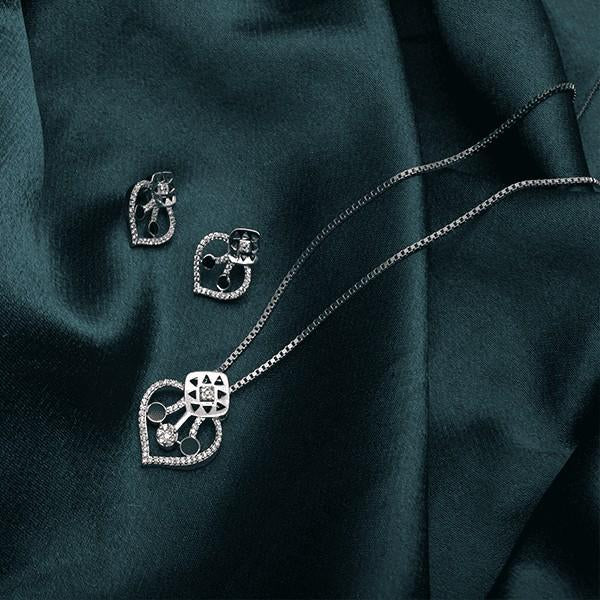 Elegant 925 Sterling Silver Heart Pendant & Earrings Set with Cubic Zirconia – Sparkle with Meaning