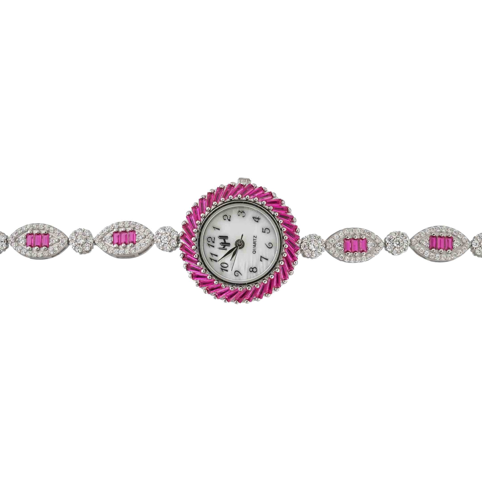 Elegant 925 Sterling Silver Women’s Quartz Watch with Cubic Zirconia and Pink Accents – Timeless Sparkle on Your Wrist