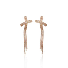 Elegant Cross Drape Earrings in Rose Gold-Plated 925 Sterling Silver with Cubic Zirconia – Effortless Glamour That Moves With You