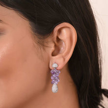 Elegant Grape Cluster Earrings with 925 Sterling Silver and Cubic Zirconia – Luxe Lavender Sparkle-Model