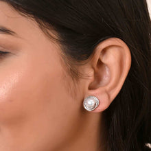 Elegant Pearl Stud Earrings in Sterling Silver with Cubic Zirconia – Classic Charm with Everyday Sparkle-Model