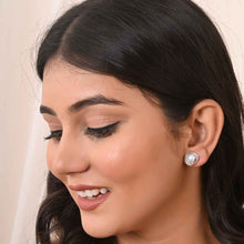 Elegant Pearl Stud Earrings in Sterling Silver with Cubic Zirconia – Classic Charm with Everyday Sparkle-Model
