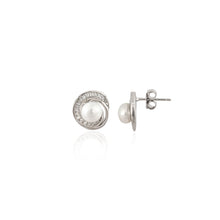 Elegant Pearl Stud Earrings in Sterling Silver with Cubic Zirconia – Classic Charm with Everyday Sparkle