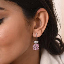 Elegant Pink Cluster Drop Earrings in Sterling Silver with Cubic Zirconia – A Touch of Whimsy and Sparkle-Model
