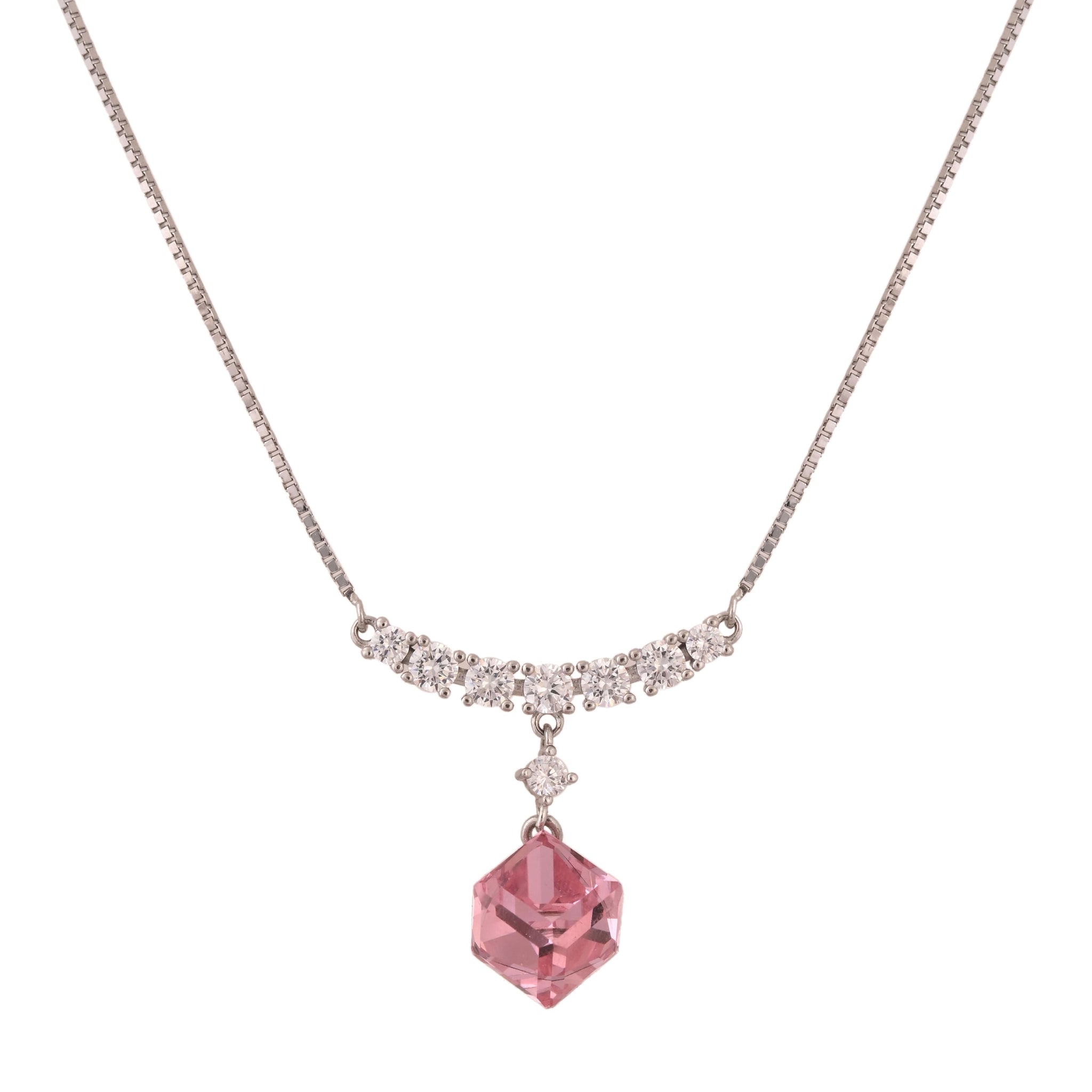 Elegant Pink Cubic Zirconia Drop Pendant in Sterling Silver – Grace with a Hint of Glam