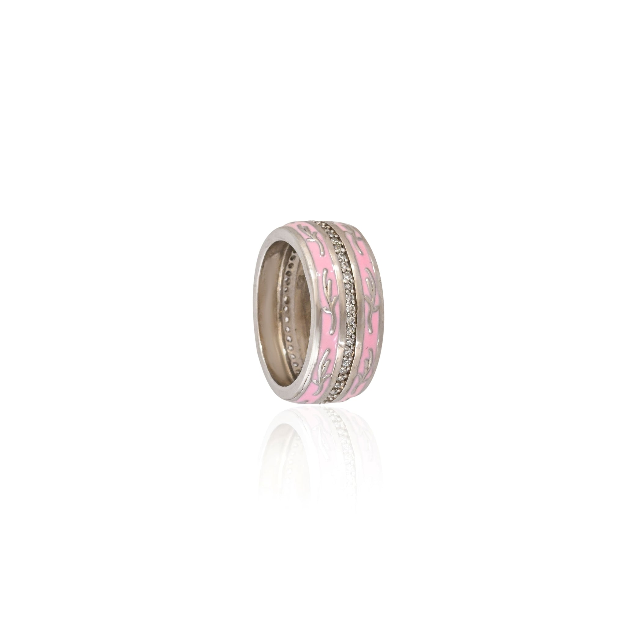Elegant Pink Enamel 925 Sterling Silver Ring with Cubic Zirconia – A Touch of Timeless Sparkle