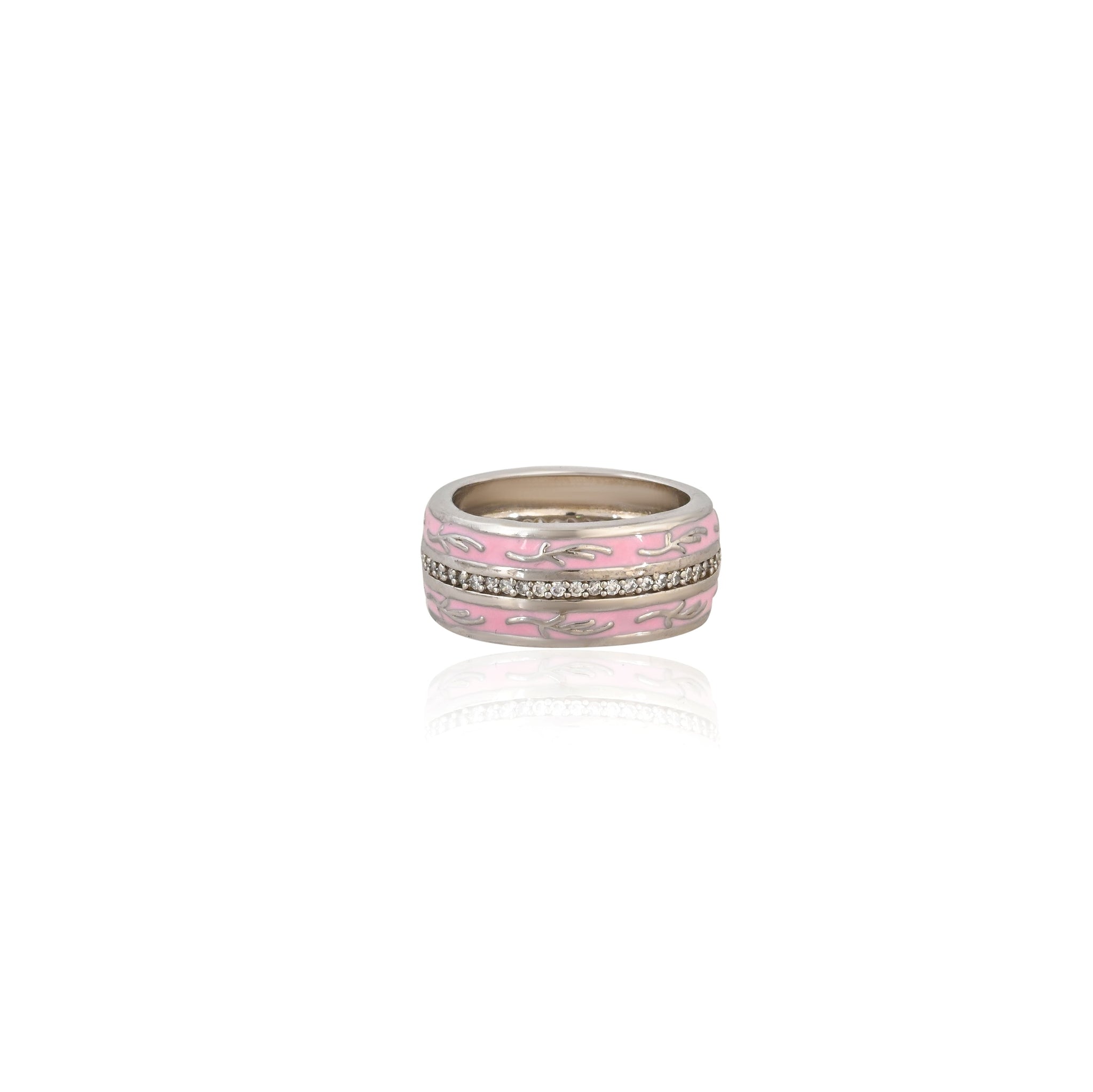 Elegant Pink Enamel 925 Sterling Silver Ring with Cubic Zirconia – A Touch of Timeless Sparkle