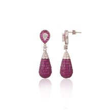 Elegant Teardrop Cubic Zirconia & Ruby-Toned Silver Dangle Earrings